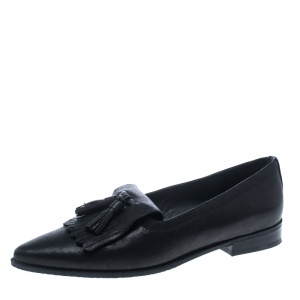 Stuart Weitzman Black Leather Avatass Pointed Toe Loafer Flats Size 38.5