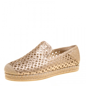 Stuart Weitzman Metallic Gold Glitter Laser Cut County Espadrilles Size 35