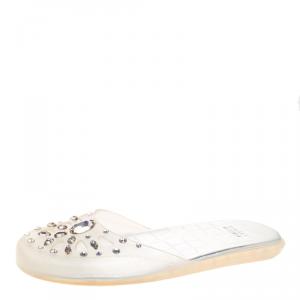 Stuart Weitzman Crystal Embellished Jelly Flat Slides Size 38