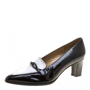 Stuart Weitzman Monochrome Brogue Leather Block Heel Loafer Pumps Size 38.5