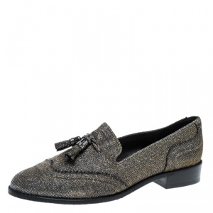 Stuart Weitzman Silver Glitters Tassel Smoking Slipper Size 37