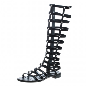 Stuart Weitzman Black Leather Gladiator Flat Sandals Size 36