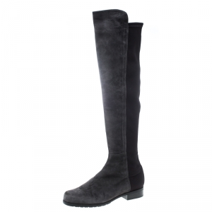 Stuart Weitzman Grey/Black Suede and Fabric 50:50 Knee High Boots Size 37