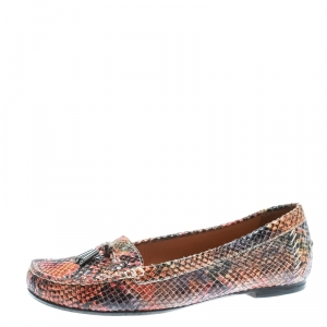 Stuart Weitzman Multicolor Python Embossed Leather Tassel Detail Loafers Size 38.5