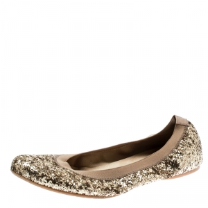 Stuart Weitzman Metallic Gold Glitter Lastikon Scrunch Ballet Flats Size 38.5