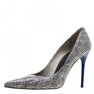 Stuart Weitzman Monochrome Abstract Print Leather Pointed Toe Pumps Size 40