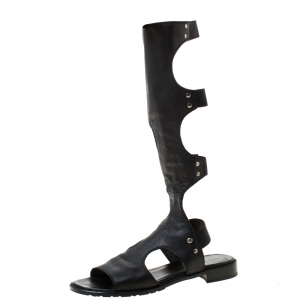 Stuart Weitzman Black Leather Backview Flat Sandals Size 37.5