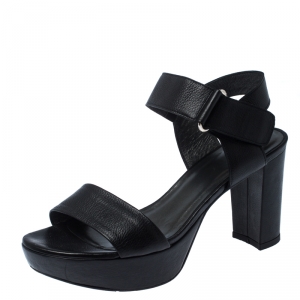 Stuart Weitzman Black Leather Causeway City Platform Sandals Size 37.5