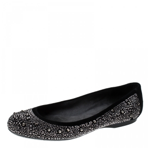 Stuart Weitzman Black Suede Embellished Ballet Flats Size 37.5