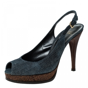 Stuart Weitzman Blue Denim Peep Toe Platform Slingback Sandals Size 40