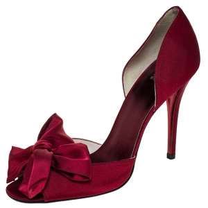 Stuart Weitzman Red Satin Bow D'orsay Pumps Size 41