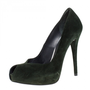 Stuart Weitzman Green Suede Peep Toe Platform Pumps Size 40.5