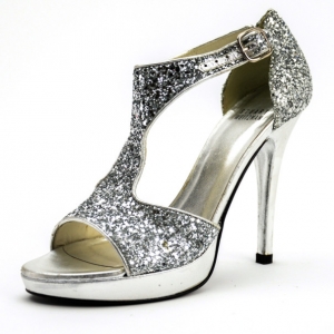Stuart Weitzman Silver Glitter Loverly Sandals Size 37