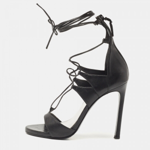 Stuart Weitzman Black Leather Lace Up Sandals Size 37.5