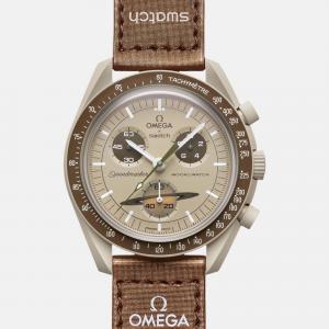 Omega X Swatch Beige Bioceramic Velcro MoonSwatch Mission to Saturn SO33MT100 Wristwatch 42 mm