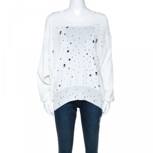 T by Alexander Wang White Knit Distressed Hole Detail Oversized Sweater M