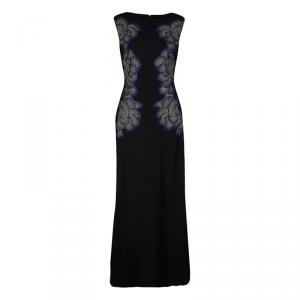 Tadashi Shoji Black Lace Applique Side Panel Detail Embellished Sleeveless Gown S