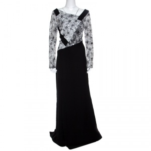 Tadashi Shoji Monochrome Floral Embroidered Marissa Gown L