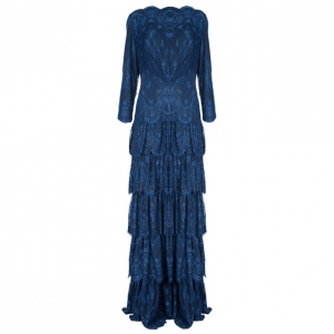 Tadashi Shoji Navy Lace Long Sleeve Gown XL
