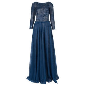 Tadashi Shoji Embellished Long Sleeve Lace Gown M