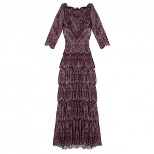 Tadashi Shoji Chantilly Lace Tiered Gown M