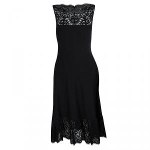 Tadashi Shoji Black Pintucked Jersey Lace Detail A-Line Dress XL