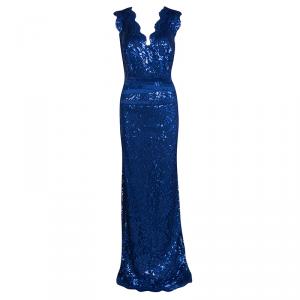 Tadashi Shoji Lapis Blue Sequin Embellished Ribbon Panel Detail Gown XL