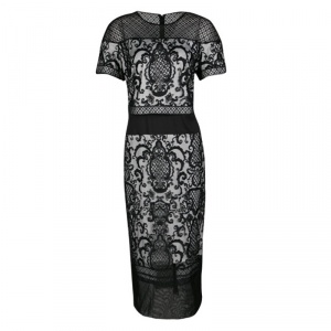 Tadashi Shoji Monochrome Embroidered Tulle Crop Top Dress L