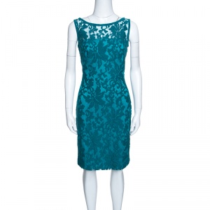 Tadashi Shoji Emerald Green Tulle Floral Embroidered Sleeveless Dress S