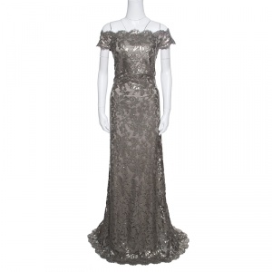 Tadashi Shoji Dull Gold Sequined Off Shoulder Evening Gown XL