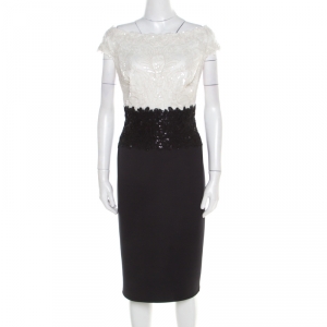 Tadashi Shoji Monochrome Embellished Corded Bodice Detail Iwaki Dress XL