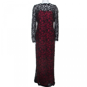 Tadashi Shoji Black and Red Lace Long Sleeve Gown XL