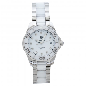 TAG Heuer White Ceramic Stainless Steel Aquaracer WAY131D.BA0914 Women's Wristwatch 35 mm