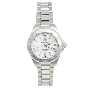 Pre Owned Tag Heuer Mother of Pearl Stainless Steel Aquaracer WBD1311 Women's Wristwatch 33 mm