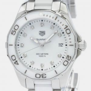 Pre Owned Tag Heuer White Stainless Steel Aquaracer Quartz Women's Wristwatch 35 mm