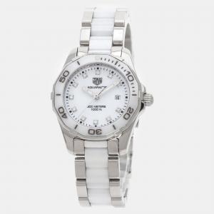 Tag Heuer White Ceramic Diamond Mother of Pearl Aquaracer Quartz Women's Wristwatch 29 mm