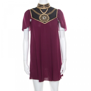 Temperley Bordeaux Silk Crepe Embellished Alexandria Tunic S