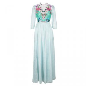 Temperley London Grey Floral Embroidered Lace Detail Aura  Dress S