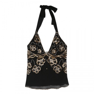 Temperley London Black Silk Embellished Halter Top S