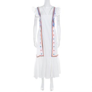 Temperley Off White Embroidered Cotton Poplin Spellbound Midi Dress XL