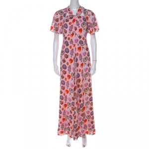 Temperley Blush Pink Printed Crepe  Twisted Neck Detail Elixir Dress M