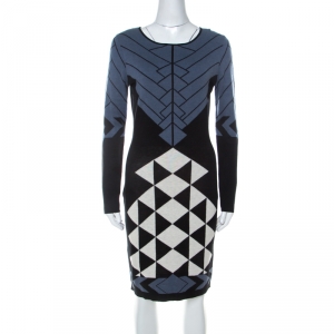 Temperley Black and Blue Knit Fitted Amedee Dress L 