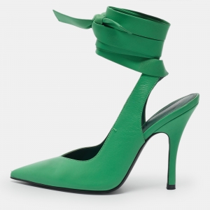 The Attico Green Leather Venus Ankle Wrap Pointed Toe Pumps Size 37