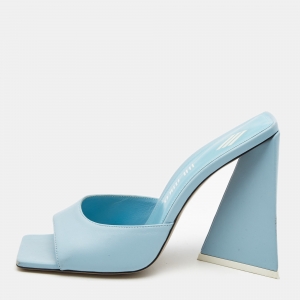 The Attico Light Blue Leather Devon Slide Sandals Size 39