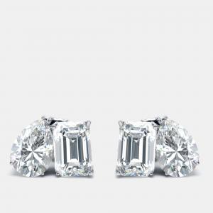 Pre Owned 2.00 cts Pear and Emerald Cut Lab Grown Diamonds 18k White Gold Earrings