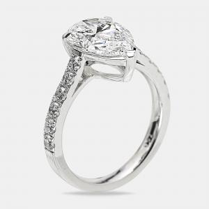 Pre Owned 3.50 cts Pear Brilliant Round 18k White Gold Lab Grown Diamonds Ring Size 54