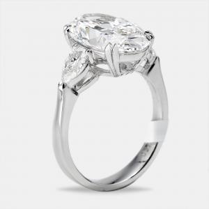 Pre Owned 5.20 cts Oval Brilliant and Pear Lab Grown Diamonds 18k White Gold Ring Size 51