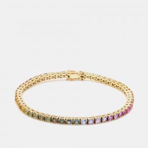 Pre Owned 16 cts Rainbow Princess Cut Gemstones 18k Yellow Gold Tennis Bracelet