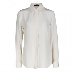 The Row Cream Silk Leather Trim Long Sleeve Button Front Shirt M