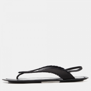 The Row Black Satin and Leather Slingback Flat Sandals Size 39